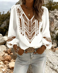 Women's Bohemian Pattern V-Neck Blouse