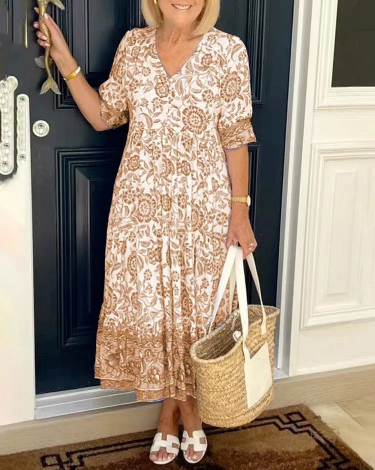 Women's Floral V-Neck Maxi Dress