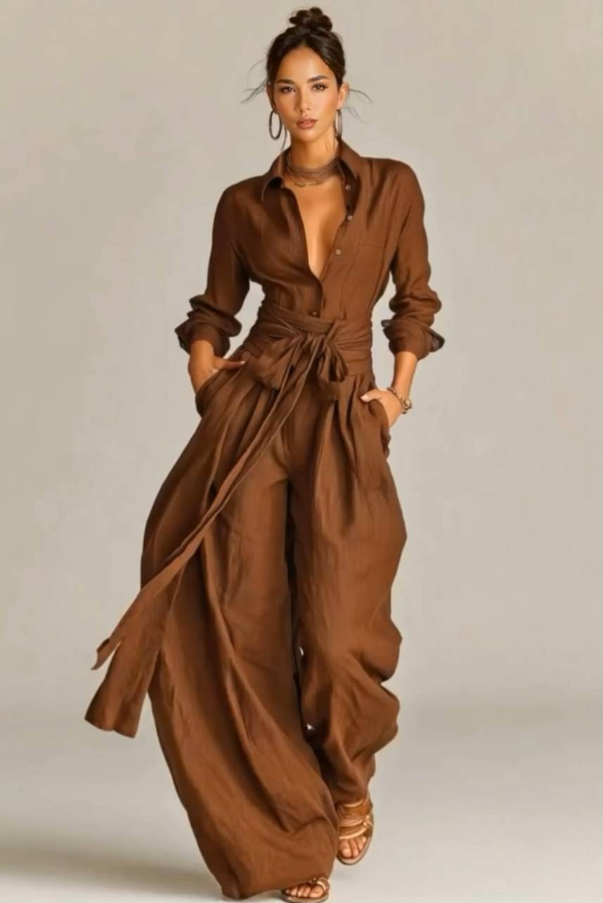 Women's Button Front Shirt and Lace Up Pant Set