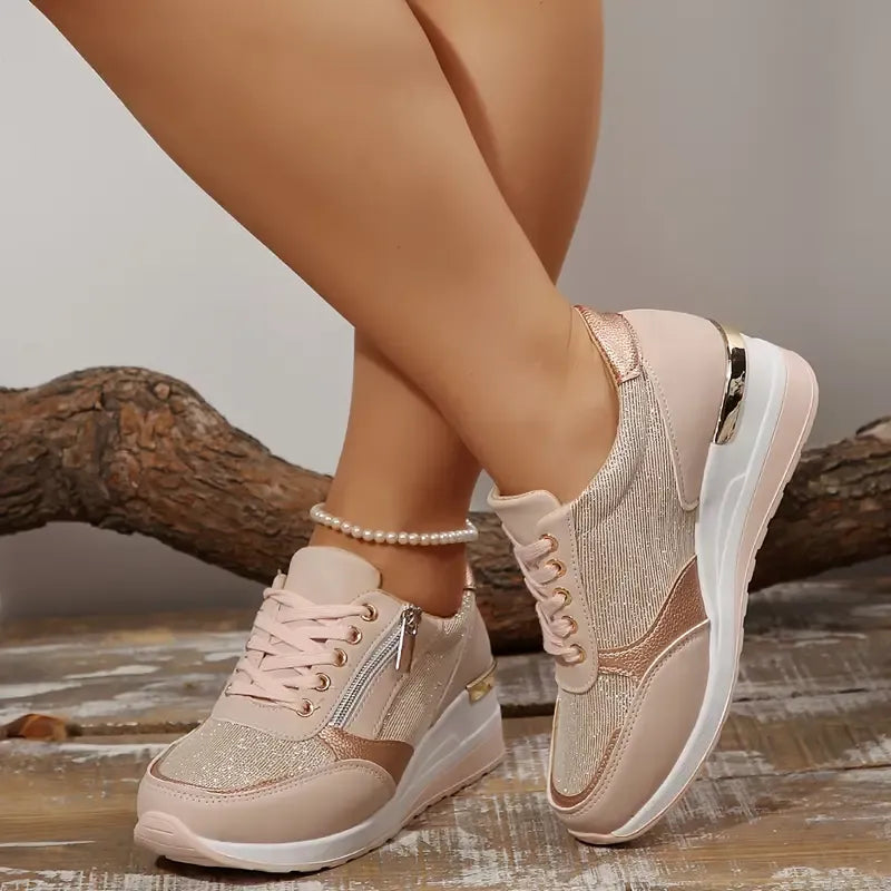 Women's Lace Up Side Zip Walking Sneakers