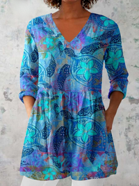 Women's Elegant Draped V-Neck Long Blouse