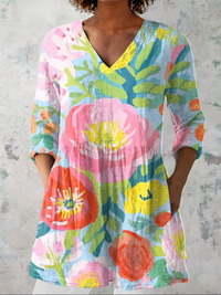 Women's Draped Geometric V Neck Tunic Blouse