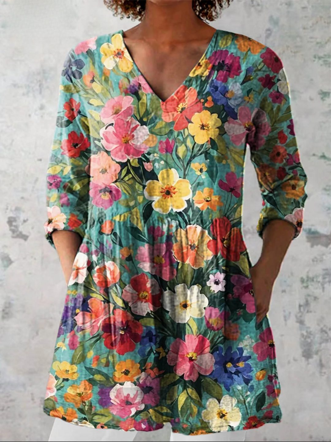 Women's Draped V Neck Long Tunic