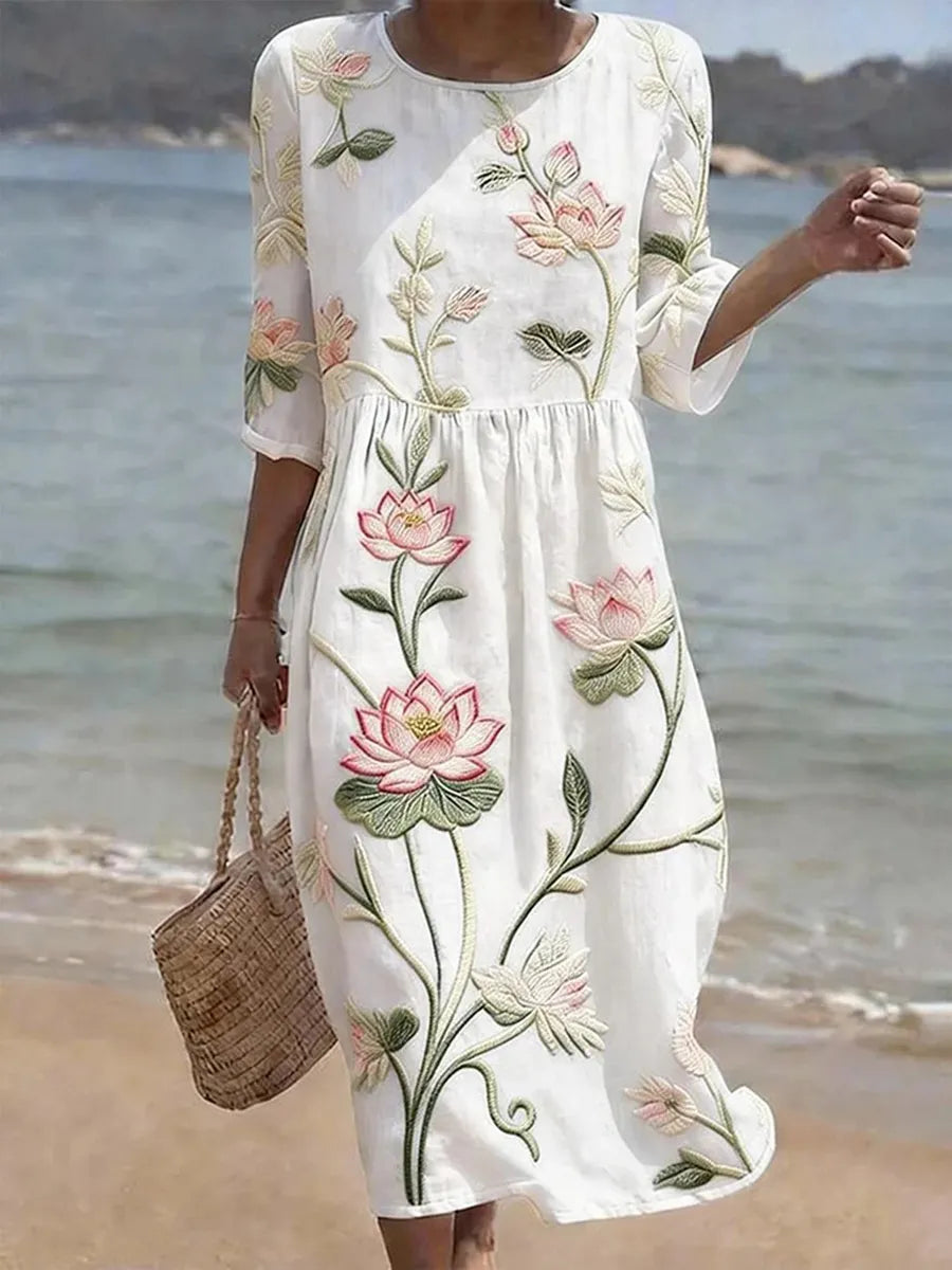 Women's Botanical Print Relaxed Flared Sleeve Swing Dress