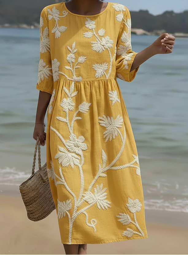 Women's Summer Floral Print Button Through Midi Dress
