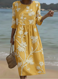 Women's Summer Floral Print Button Through Midi Dress