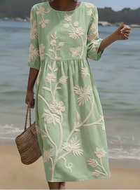 Women's Floral Print Short Flared Sleeve Dress