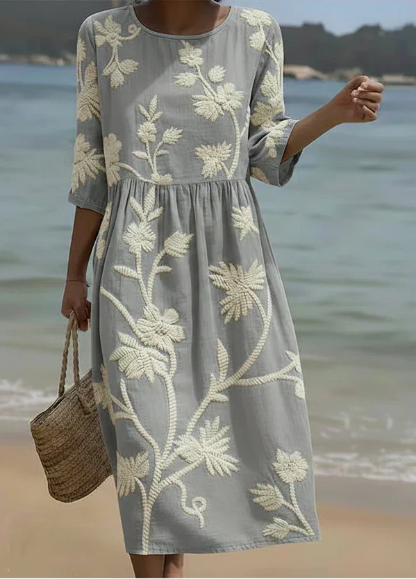 Women's Floral Print Flared Sleeve Midi Dress