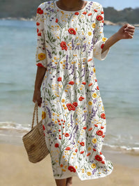 Women's Fresh Floral Loose Cut Flared Sleeve Day Dress