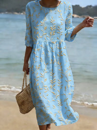 Women's Floral Print Button Front Flared Sleeve Midi Dress
