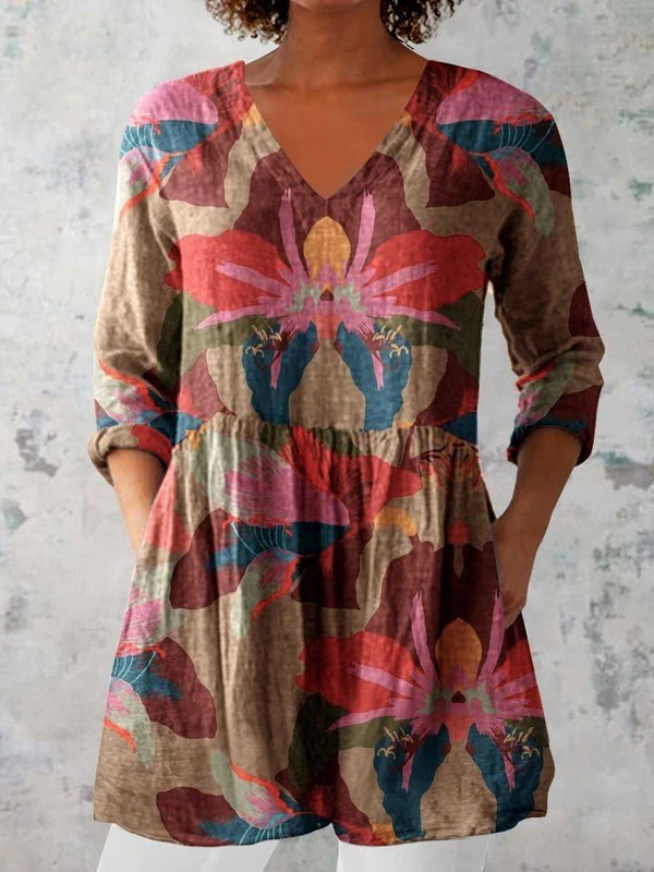 Women's Relaxed Patterned Long Blouse
