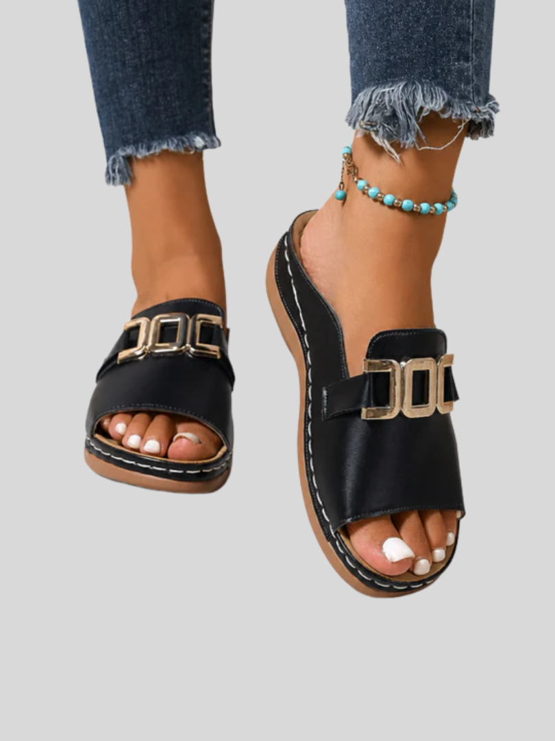 Women's Supportive Low Wedge Open Toe Sandals