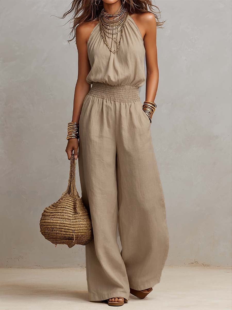 Women's Halter Neck Wide Leg Sleeveless Jumpsuit