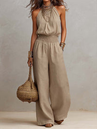 Women's Halter Neck Wide Leg Sleeveless Jumpsuit