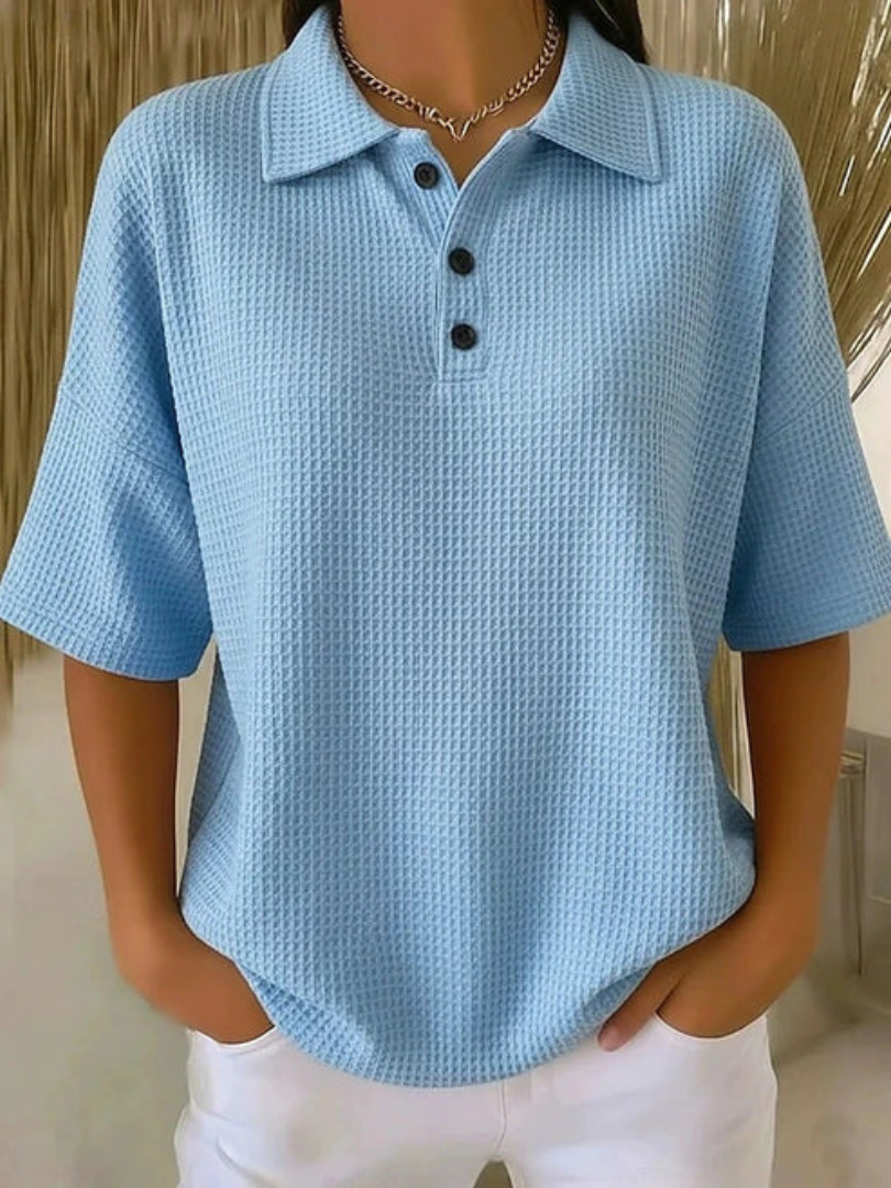Women's Textured Short Sleeve Polo Blouse