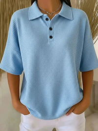 Women's Textured Short Sleeve Polo Blouse