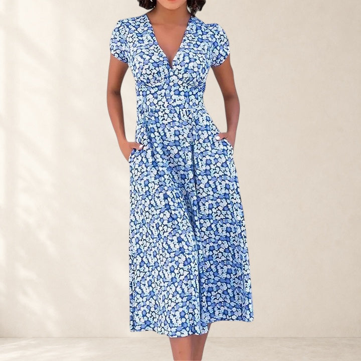 Women's Sweetheart Neckline Flared Midi Dress