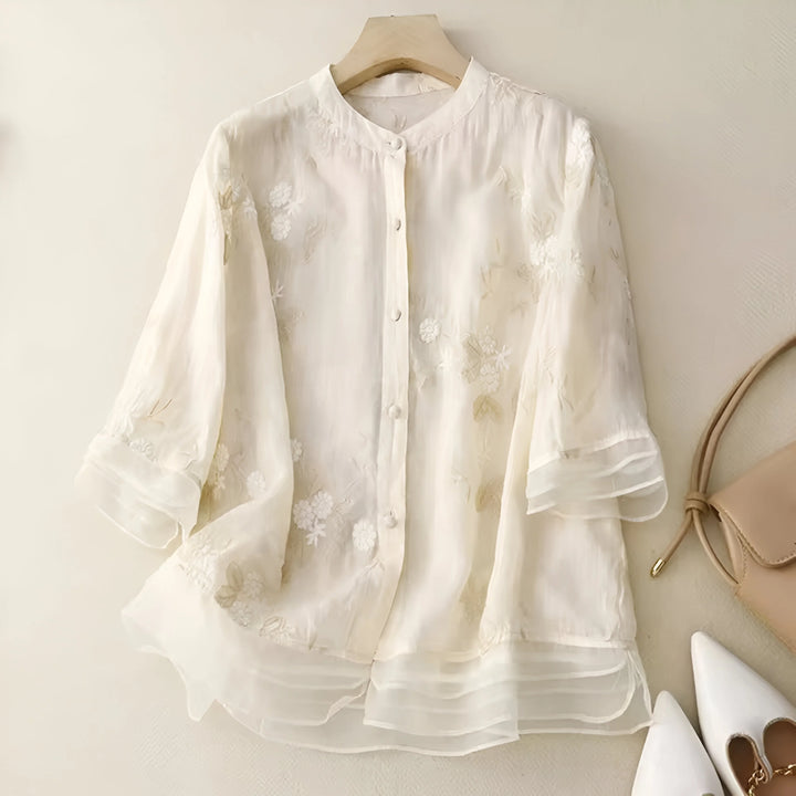 Women's Embroidered Floral Buttoned Blouse