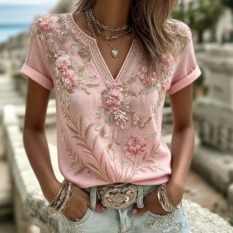 Women's Delicate Floral V-Neck Blouse