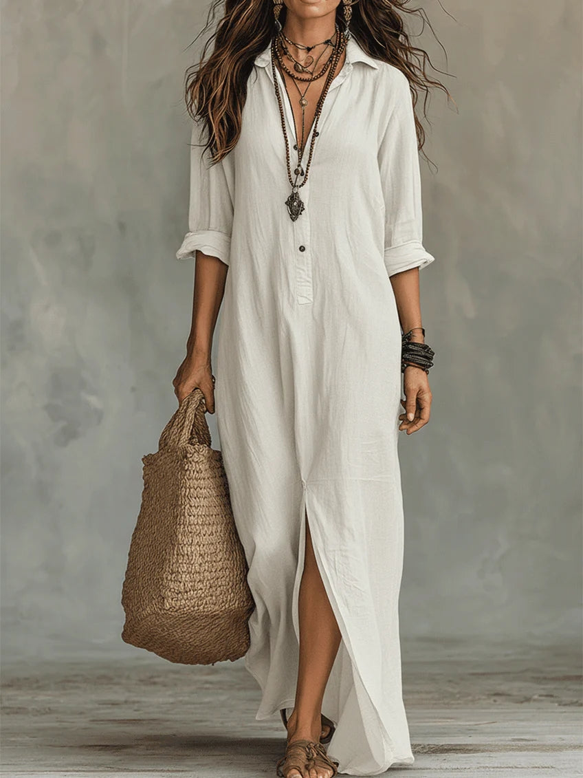 Women's Button Front Relaxed Black Maxi Dress