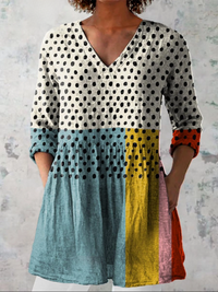 Women's Patterned V Neck Tunic Blouse
