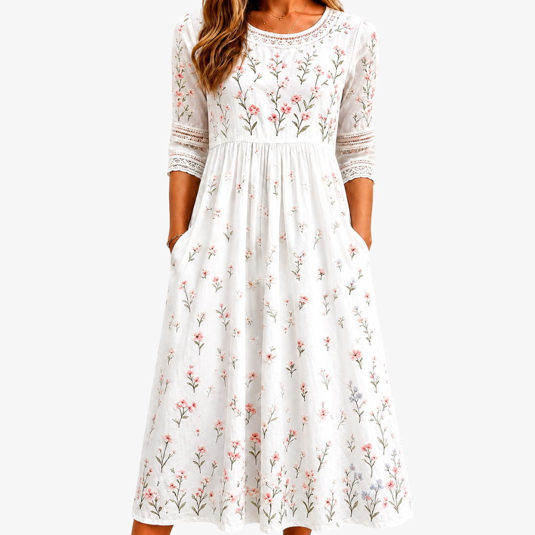 Women's Floral Print Pocket Midi Dress