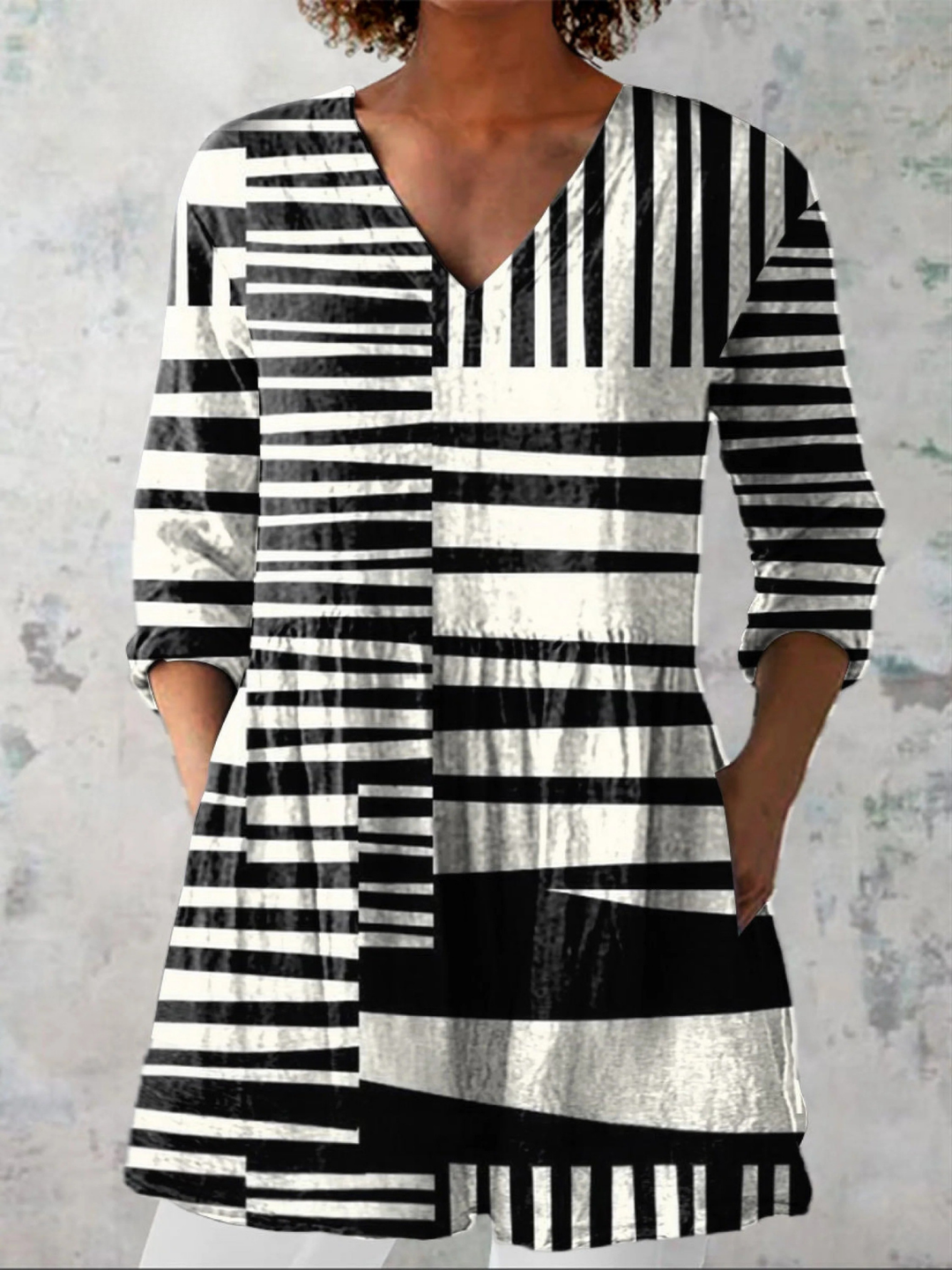 Women's Relaxed Fit Long V Neck Tunic Blouse