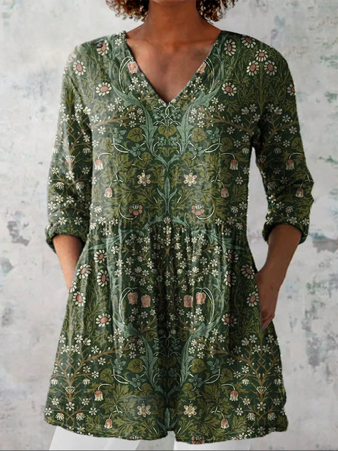 Women's Vibrant Draped Longline V-Neck Blouse