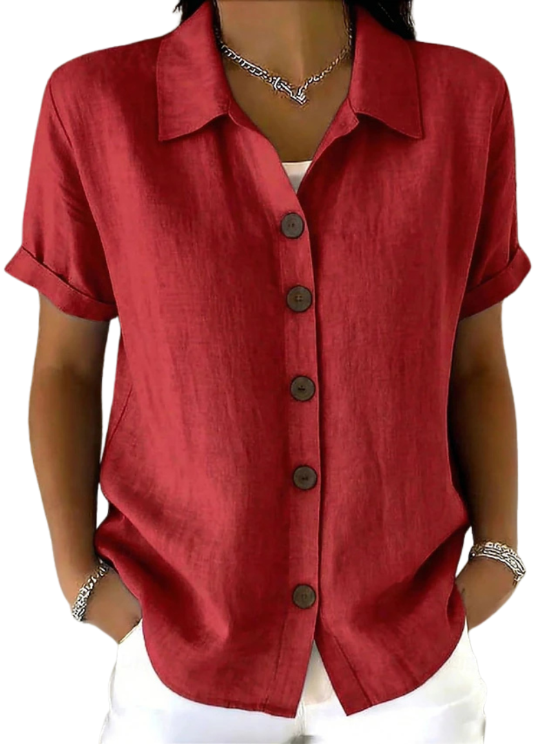 Women's Relaxed Button Down Short Sleeve Shirt