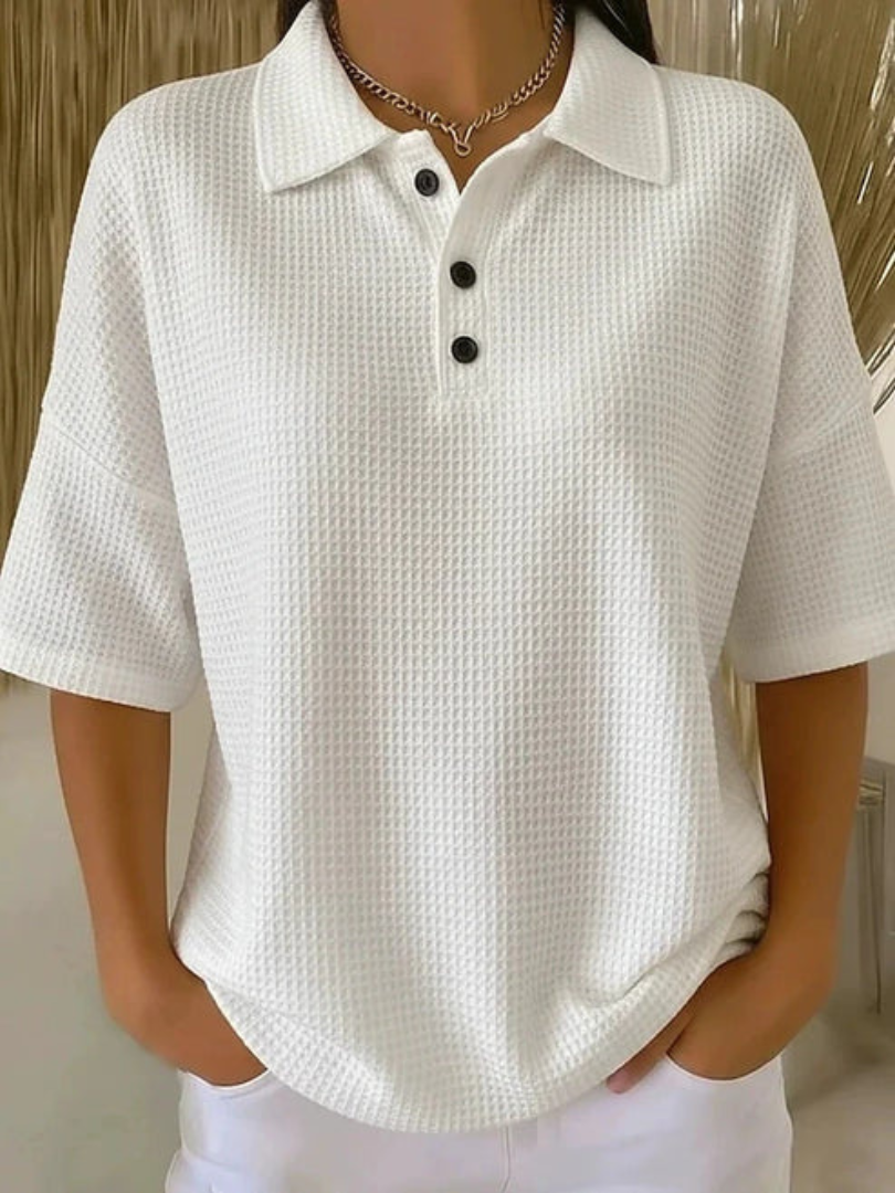 Women's Textured Short Sleeve Polo Blouse