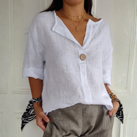 Women's Relaxed V-Neck Button Blouse