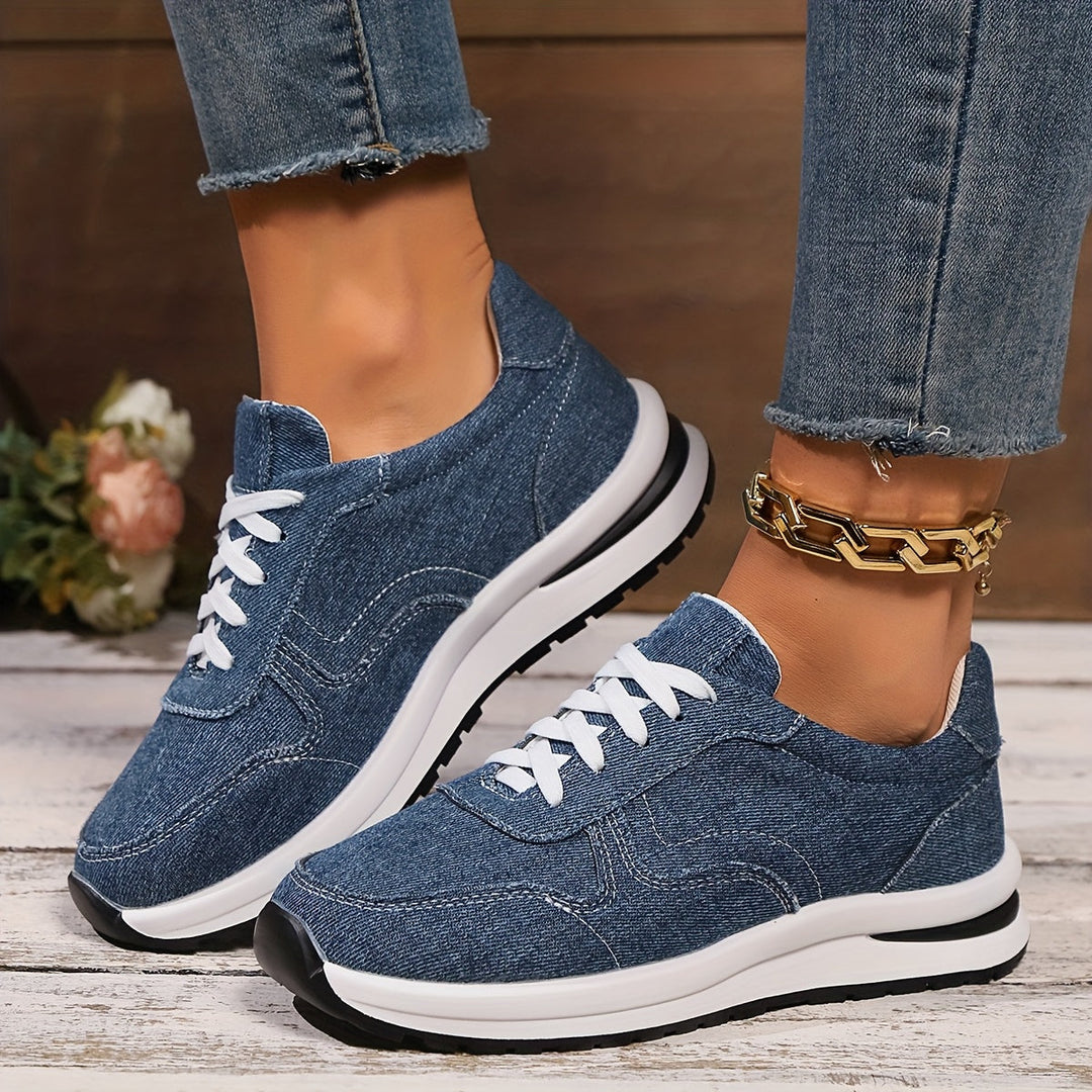Women's Textured Blue Lace Up Walking Sneakers