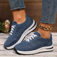 Women's Textured Blue Lace Up Walking Sneakers