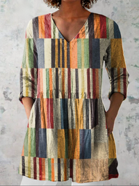 Women's Relaxed Patterned V-Neck Tunic Blouse