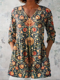 Women's Abstract Pattern V Neck Tunic Blouse