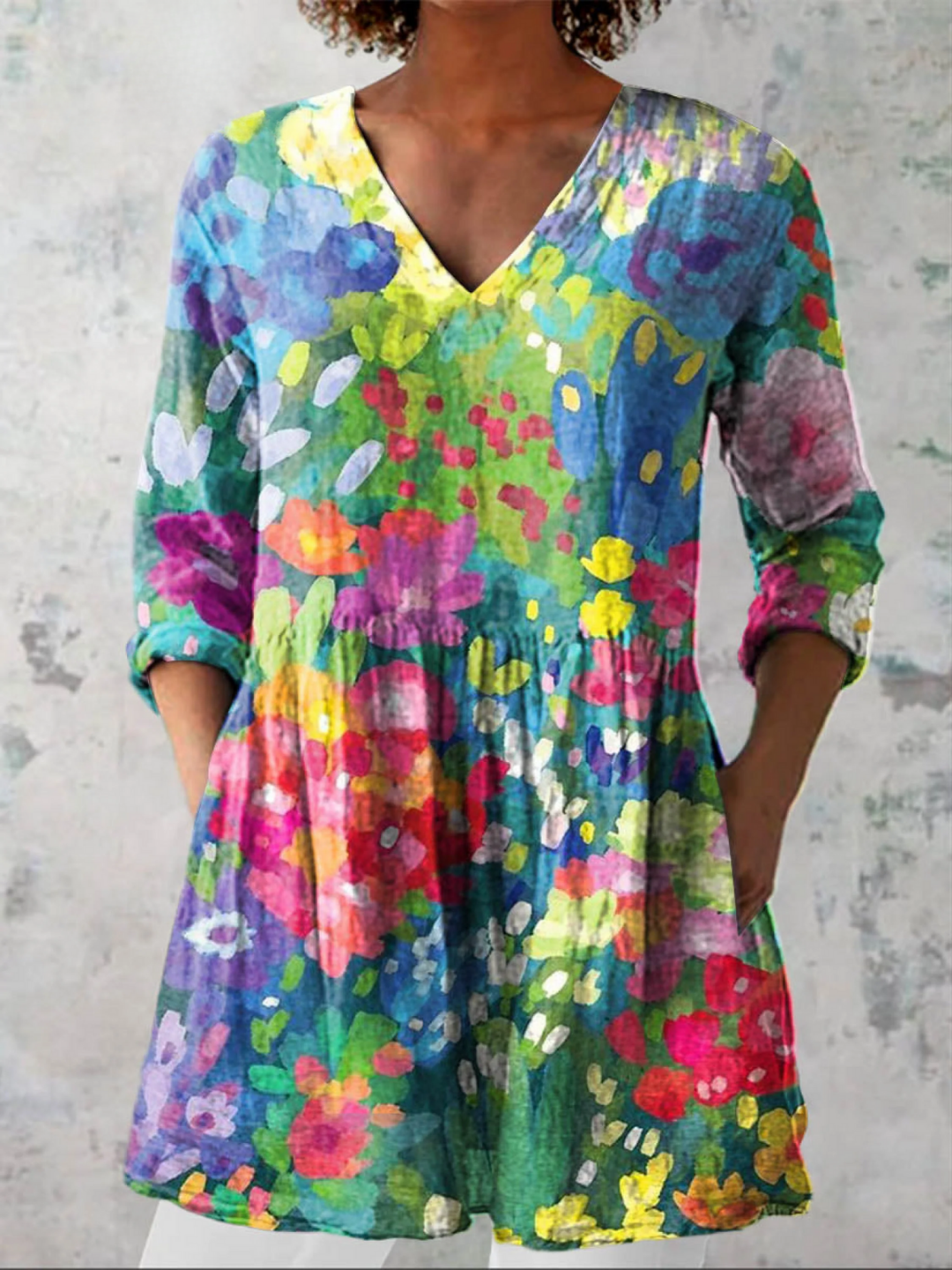 Women's Fluid V-Neck Longline Blouse