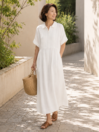 Women's Short Sleeve Button Front Shirt Dress