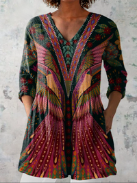 Women's Breezy Printed Longline V-Neck Blouse