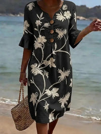 Women's Blossom Print Buttoned A Line Dress