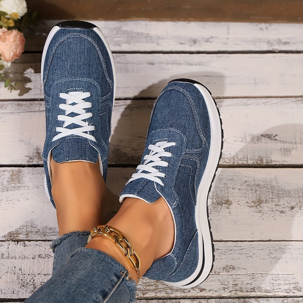 Women's Textured Blue Lace Up Walking Sneakers