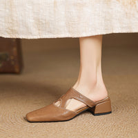 Women's Cut Out Square Toe Slip On Mules