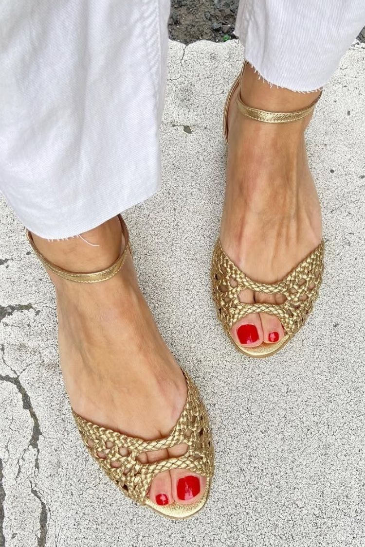 Women's Golden Woven Strappy Sandals