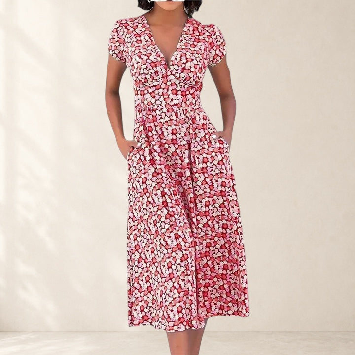 Women's Sweetheart Neckline Flared Midi Dress