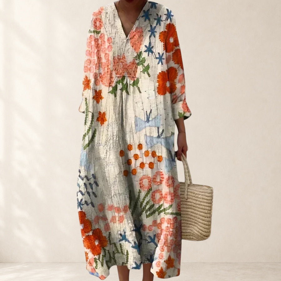 Women's Artistic Floral Relaxed Midi Dress
