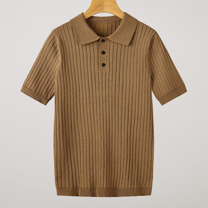 Ribbed Knit Polo Shirt