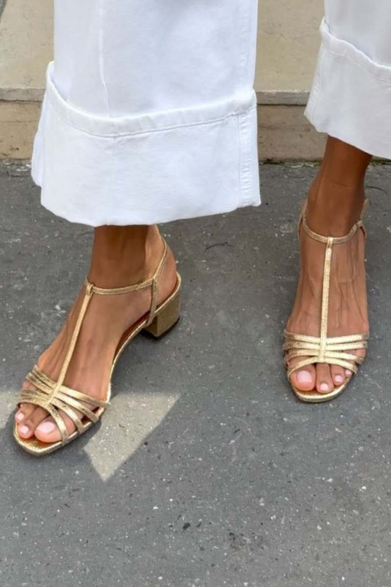 Women's Shimmering Gold Low Heel Slingback Sandals