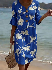 Women's Botanical Print Relaxed Fit Midi Dress