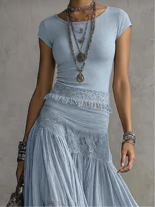 Women's Draped Top Flowing Maxi Skirt Set