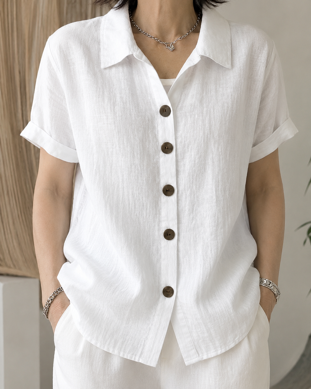 Women's Button Front Collared Blouse