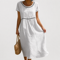 Women's Embroidered Openwork A Line Midi Dress
